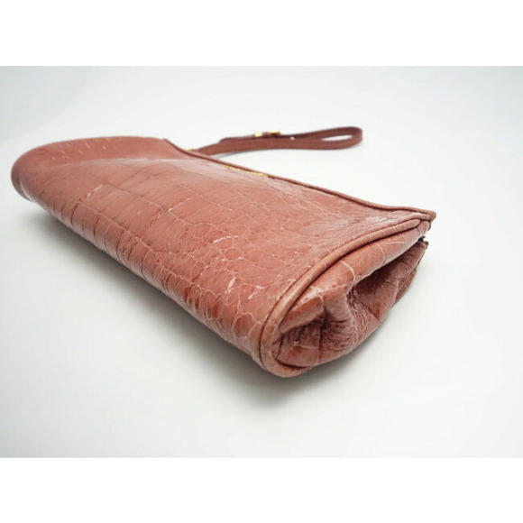 Miu Miu Wristlet Accessory Pouch Crocodile Leather Salmon Pink - Picture 6 of 7